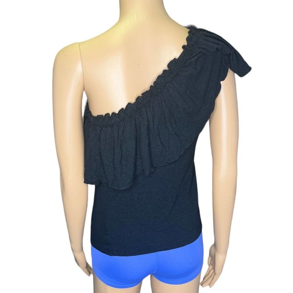 Rebecca Taylor Flax Blend Black Jersey Knit Ruffle Off Shoulder Top Size XS - Picture 3 of 8